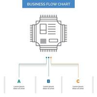 Chip. Zentralprozessor. Mikrochip. Prozessor. Technologie-Business-Flow-Chart-Design mit 3 Schritten. Liniensymbol für Präsentation Hintergrundvorlage Platz für Text vektor