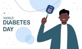 värld diabetes dag bakgrund, blod glukos testning meter och insulin produktion begrepp vektor