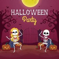 halloween-partyhintergrund mit niedlichem skeletttanzen vektor