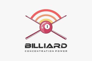 biljard logotyp design med kreativ begrepp, biljard boll ikon och biljard pinne kombinerad med regnbåge ikon vektor