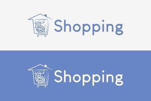Shopping-Icon und Logo-Design mit Buchstaben s kombiniert mit handgezeichneten Home- und Einkaufswagen-Icons vektor