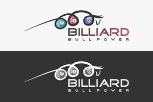 billard-logo-design mit kreativem konzept handgezeichneter stierform vektor