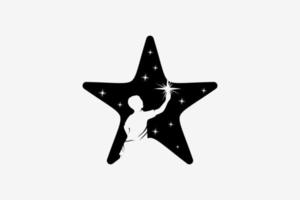 stjärna nå logotyp design med kreativ begrepp, silhuett av person nå stjärna med natt bakgrund i stjärna ikon vektor