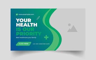 Web-Banner für das medizinische Gesundheitswesen für Video-Thumbnails. editierbares werbebanner für das layout von titelbildern in sozialen medien von krankenhäusern und kliniken. vektor