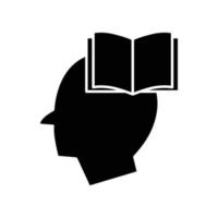 Kopf-Glyphen-Symbol-Illustration mit offenem Buch. ikonenillustration bezogen auf intelligenz, lernen, bildung. einfaches Vektordesign editierbar. vektor