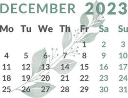 Kalender 2023 Jahr.Monat Dezember. vektor