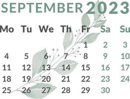 Kalender 2023 Jahr.Monat September. vektor