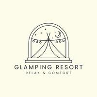 glamping mit emblem linie kunst vektor logo template illustration design, camping, zelt logo konzept