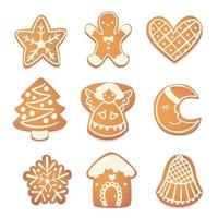 lebkuchen weihnachten niedliche kekse gesetzt. keksfiguren für neujahrsdesign. Vektor-Cartoon-Illustration. vektor