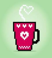 8-Bit-Pixel-Kaffeetasse-Logobild. Getränk in Vektorillustration für Spielikone. vektor