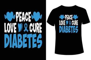 Friedensliebesheilungs-Diabetes-Bewusstseins-T-Shirt-Designvektorschablone vektor