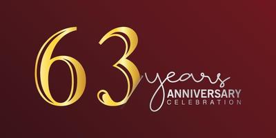 63: e årsdag firande logotyp siffra guld Färg med röd Färg bakgrund. vektor årsdag för firande, inbjudan kort, och hälsning kort