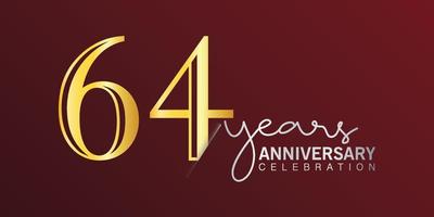 64-jähriges Jubiläum Logo Nummer Goldfarbe mit rotem Hintergrund. vektorjubiläum für feier, einladungskarte und grußkarte vektor