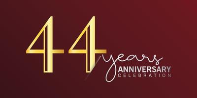 44: e årsdag firande logotyp siffra guld Färg med röd Färg bakgrund. vektor årsdag för firande, inbjudan kort, och hälsning kort