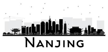 nanjing china skyline schwarz-weiß-silhouette. vektor