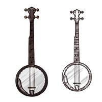 Vektorskizze Banjo-Gitarren-Musikinstrument vektor