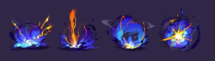 magi explosioner, blixt med brand och blå rök vektor
