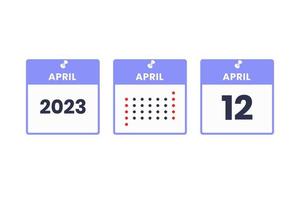 12. April Kalender-Design-Ikone. Kalenderplan 2023, Termin, wichtiges Datumskonzept vektor