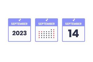 14. September Kalender-Design-Ikone. Kalenderplan 2023, Termin, wichtiges Datumskonzept vektor