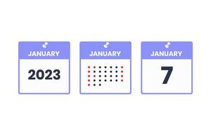 januari 7 kalender design ikon. 2023 kalender schema, utnämning, Viktig datum begrepp vektor