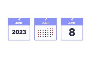 juni 8 kalender design ikon. 2023 kalender schema, utnämning, Viktig datum begrepp vektor