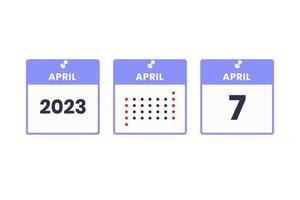 7. April Kalender-Design-Ikone. Kalenderplan 2023, Termin, wichtiges Datumskonzept vektor