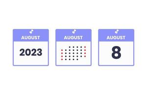 8. August Kalender-Design-Ikone. Kalenderplan 2023, Termin, wichtiges Datumskonzept vektor