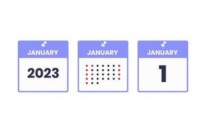 januari 1 kalender design ikon. 2023 kalender schema, utnämning, Viktig datum begrepp vektor