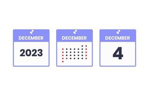 december 4 kalender design ikon. 2023 kalender schema, utnämning, Viktig datum begrepp vektor