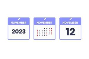 12. November Kalender-Design-Ikone. Kalenderplan 2023, Termin, wichtiges Datumskonzept vektor