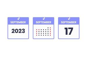 september 17 kalender design ikon. 2023 kalender schema, utnämning, Viktig datum begrepp vektor