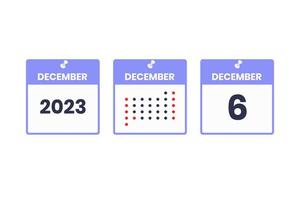 december 6 kalender design ikon. 2023 kalender schema, utnämning, Viktig datum begrepp vektor