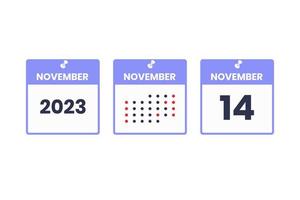 november 14 kalender design ikon. 2023 kalender schema, utnämning, Viktig datum begrepp vektor
