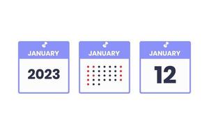 januari 12 kalender design ikon. 2023 kalender schema, utnämning, Viktig datum begrepp vektor