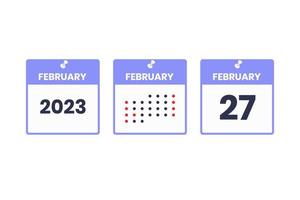 27. Februar Kalender-Design-Ikone. Kalenderplan 2023, Termin, wichtiges Datumskonzept vektor