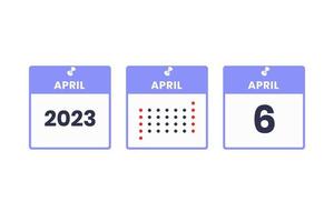 april 6 kalender design ikon. 2023 kalender schema, utnämning, Viktig datum begrepp vektor