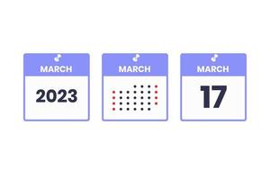 Mars 17 kalender design ikon. 2023 kalender schema, utnämning, Viktig datum begrepp vektor