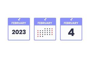 4. Februar Kalender-Design-Ikone. Kalenderplan 2023, Termin, wichtiges Datumskonzept vektor