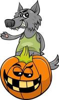 Cartoon-Werwolf-Figur mit Halloween-Kürbis vektor