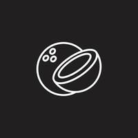 eps10 vit vektor kokos skiva abstrakt linje konst ikon isolerat på svart bakgrund. kokos olja översikt symbol i en enkel platt trendig modern stil för din hemsida design, logotyp, och mobil app