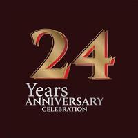 24:e år årsdag logotyp guld och röd Färg isolerat på elegant bakgrund, vektor design för hälsning kort och inbjudan kort