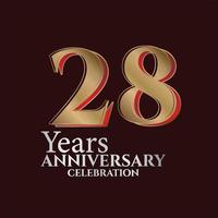 28: e år årsdag logotyp guld och röd Färg isolerat på elegant bakgrund, vektor design för hälsning kort och inbjudan kort