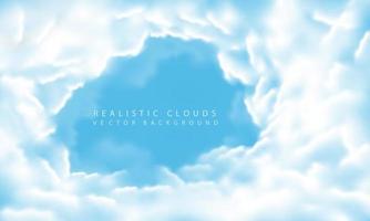 realistischer weißer wolkennebelrauch auf hintergrundvektor des leeren raumes des blauen himmels vektor