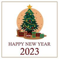 weihnachtsbaum mit vielen weihnachtsgeschenken, die auf den urlaub 2023 warten - vektor