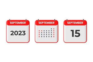 15. September Kalender-Design-Ikone. Kalenderplan 2023, Termin, wichtiges Datumskonzept vektor