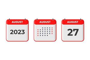 augusti 27 kalender design ikon. 2023 kalender schema, utnämning, Viktig datum begrepp vektor