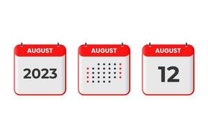 12. August Kalender-Design-Ikone. Kalenderplan 2023, Termin, wichtiges Datumskonzept vektor