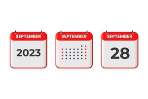 28. September Kalender-Design-Ikone. Kalenderplan 2023, Termin, wichtiges Datumskonzept vektor