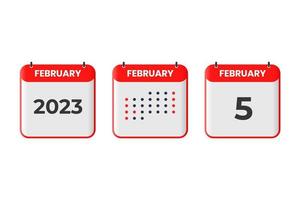 5. Februar Kalender-Design-Ikone. Kalenderplan 2023, Termin, wichtiges Datumskonzept vektor