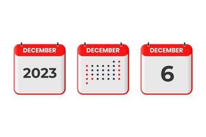 december 6 kalender design ikon. 2023 kalender schema, utnämning, Viktig datum begrepp vektor